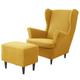 Wing Chair Cover Set, Include Stretch Wingback Chair Slipcover and Ottoman Cover, Jacquard Wing Back Chair Cover Removable Machine Washable Armchair Chair Cover for Strandmon Chair