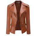 Women's Faux Leather Jacket Casual Regular Fit Outerwear Long Sleeve Winter Fall Black Wine Brown Streetwear Going out M L XL