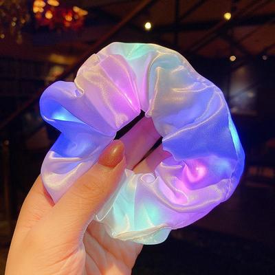 LED Luminous Scrunchies Ponytail Headwear Elastic Hair Tie Solid Color Carnival Party Hair Accessories