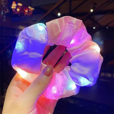 LED Luminous Scrunchies Ponytail Headwear Elastic Hair Tie Solid Color Carnival Party Hair Accessories