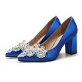 Women's Wedding Shoes Pumps Valentines Gifts Bling Bling Party Office Wedding Heels Bridal Shoes Bridesmaid Shoes Rhinestone Chunky Heel Pointed Toe Elegant Minimalism Satin Loafer Nude White Blue