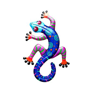 Colorful Metal Gecko Decor Wall Sculptures Ornaments Garden Art for Patio Porch Fence Backyard Outdoor Lucky Hanging Decoration