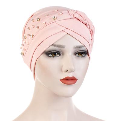 India Muslim Women Hijab Hat with Beads Turban Headscarf Islamic Head Wrap Lady Beanie Bonnet Hair Loss Cover