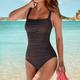 Women's Swimwear One Piece Monokini Bathing Suits Normal Swimsuit Ruched Tummy Control Slim Solid Color Strap Active Vacation Bathing Suits