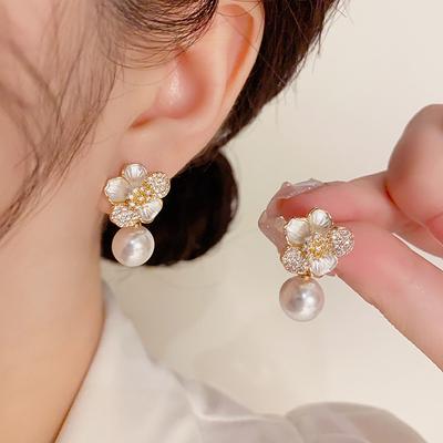 Stud Earrings Fine Jewelry Classic Precious Flower Shape Cute Stylish Earrings Jewelry Gold For Gift Festival