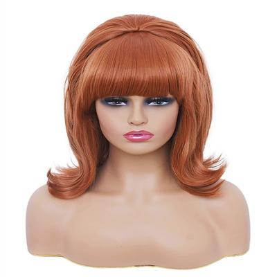 Short Brown Mixed Wig with Bang Retro Bouffant Beehive Wigs fits 80s Costume or Carnival Party