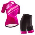 21Grams Women's Cycling Jersey with Bib Shorts Cycling Jersey with Shorts Short Sleeve Mountain Bike MTB Road Bike Cycling Black Green Purple Graphic Stripes Bike Clothing Suit 3D Pad Breathable