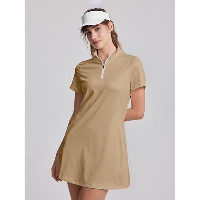 Women's Golf Dress Khaki Sleeveless Sun Protection Tennis Outfit Ladies Golf Attire Clothes Outfits Wear Apparel