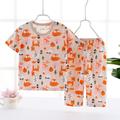 Toddler Boys 2 Pieces Pajama Set Short Sleeve White Pink Navy Blue Animal Cartoon Crewneck Summer Spring Basic Home 3-7 Years