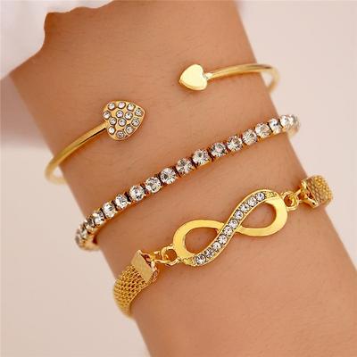 3pcs/set Cuff Bracelet Layered Sweet Heart Infinity Fashion Personalized Luxury Rhinestone Bracelet Jewelry Gold For Wedding Gift Daily Birthday Mother's Day