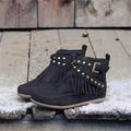 Women's Boots Tassel Shoes Plus Size Outdoor Daily Solid Color Booties Ankle Boots Winter Beading Tassel Flat Heel Round Toe Vintage Casual Minimalism Faux Leather Zipper Dark Brown Black Khaki