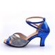 Women's Latin Dance Shoes Dance Shoes Performance Stage Indoor Sparkling Shoes Heel Glitter Splicing Buckle Red Blue