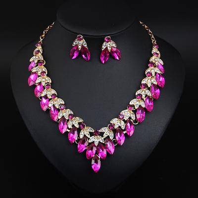 Bridal Jewelry Sets Two-piece Suit Crystal Rhinestone Alloy 1 Necklace Earrings Women's Statement Colorful Cute Fancy Flower irregular Jewelry Set For Party Wedding