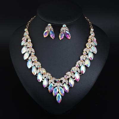 Bridal Jewelry Sets Two-piece Suit Crystal Rhinestone Alloy 1 Necklace Earrings Women's Statement Colorful Cute Fancy Flower irregular Jewelry Set For Party Wedding