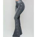 Women's Jeans Bootcut Flared Pants Denim Plain Side Pockets Wide Leg Full Length Micro-elastic Fashion Casual Daily Weekend Black Blue S M