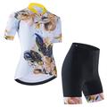 21Grams Women's Cycling Jersey with Bib Shorts Cycling Jersey with Shorts Short Sleeve Mountain Bike MTB Road Bike Cycling White Black Green Graphic Floral Botanical Bike Clothing Suit 3D Pad