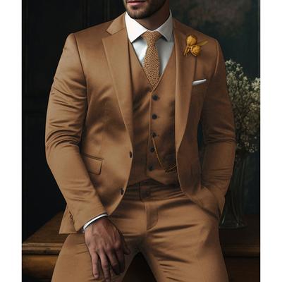 Dark Green Men's Wedding Suits 3 Piece Solid Colored Slim Fit Single Breasted Two-buttons 2024