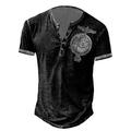 Men's T shirt Tee Henley Shirt Graphic Skull Eagle Henley Black-White Black / Gray Black Blue Brown Street Casual Short Sleeve Button-Down Print Clothing Apparel Stylish Vintage Basic Classic