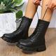 Women's Boots Platform Boots Combat Boots Plus Size Outdoor Daily Solid Colored Mid Calf Boots Lace-up Platform Round Toe Punk Casual Minimalism Walking PU Leather Faux Leather Zipper Black White