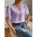Shirt Blouse Women's White Blue Purple Solid Color Lace Street Daily Fashion V Neck S
