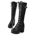 Women's Boots Lolita Goth Boots Lace Up Boots Solid Colored Knee High Boots Winter Lace-up Platform Block Heel Chunky Heel Round Toe Gothic Faux Leather Zipper Black White