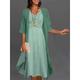 Women's Two Piece Dress Set Casual Dress Chiffon Dress Daily Vacation Elegant Fashion Twist Knot Front Midi Dress V Neck 3/4 Length Sleeve Plain Regular Fit Blue Green Summer Spring S M L XL XXL