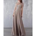 A-Line Mother of the Bride Dress Wedding Guest Elegant See Through Jewel Neck Floor Length Chiffon Lace 3/4 Length Sleeve with Draping Appliques 2024