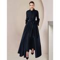 Two Piece Jumpsuits Mother of the Bride Dress Formal Wedding Guest Elegant Party Shirt Collar Floor Length Taffeta Long Sleeve with Bow(s) Solid Color 2024