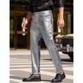 Men's Trousers Faux Leather Pants Casual Pants Front Pocket Plain Comfort Party Daily Holiday Fashion Glitters Silver Black