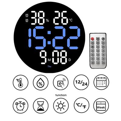 LED Digital Wall Clock Large Screen Silent Temperature Date Day Display Timing Electronic Clock Calendar Mounted Alarm Dining Room Decor with Remote