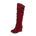 Women's Boots Suede Shoes Slouchy Boots Height Increasing Shoes Daily Solid Colored Knee High Boots Winter Wedge Heel Round Toe Vintage Fashion Suede Buckle Dark Brown Black Burgundy