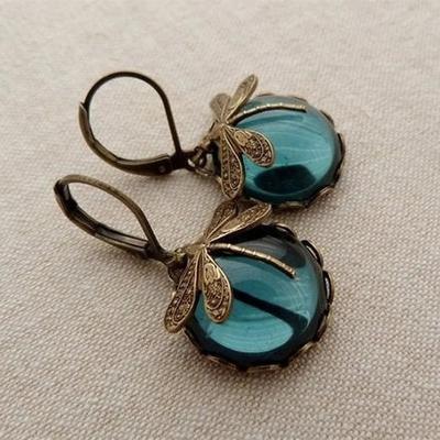 Women's Earrings Vintage Style Dragonfly Cool Vintage Earrings Jewelry claret / Moonstone / Denim Blue For Fall Wedding Party 2pcs