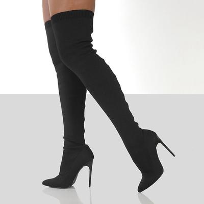 Women's Over-the-Knee Stiletto Boots with Stretch Fabric, Sleek Thigh-High Style for Evening Wear and Club Outfits