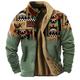 American Indian Pattern Jacket Mens Graphic Hoodie Cowboy Daily Casual Western Aztec 3D Print Zip Sweatshirt Fleece Outerwear Holiday Vacation Going Sweatshirts Brown Green Native Winter