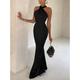 Women's Black Dress Prom Dress Party Dress Bodycon Sheath Dress Long Dress Maxi Dress Brown Green Sleeveless Backless Spring Halter Neck Fashion Evening Party Slim