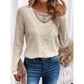 Women's Shirt Lace Shirt Blouse Textured Plain Casual Beige Lace Long Sleeve Fashion Round Neck Regular Fit Spring Fall