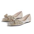 Women's Wedding Shoes Bling Bling Shoes Dress Shoes Plus Size Wedding Party Daily Solid Color Wedding Flats Bridal Shoes Bridesmaid Shoes Rhinestone Bowknot Flat Heel Pointed Toe Classic Casual