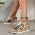 Women's Sandals Wedge Sandals Platform Sandals Ankle Strap Sandals Wedding Outdoor Solid Color Summer Wedge Heel Elegant Fashion Minimalism PU Buckle Silver Gold