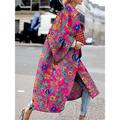 Women's Overcoat Long Pea Coat Oversized Lapel Trench Coat Windproof Warm Winter Coat Floral Print Street Style Outerwear Long Sleeve Fall Winter Yellow Blue Purple Jacket