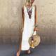 Women's Casual Dress Cotton Summer Dress White Cotton Dress Maxi Dress Linen Split Print Boho Vacation Beach V Neck Sleeveless Summer Spring Fall White Yellow Geometric