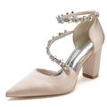 Women's Wedding Shoes Pumps Elegant Luxurious Wedding Party Bridal Bridesmaid Shoes White Wine Black Multicolor Dress Shoes Rhinestone Chunky Heel PointedToe Sexy Satin Ankle Strap Shoes