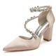 Women's Wedding Shoes Pumps Elegant Luxurious Wedding Party Bridal Bridesmaid Shoes White Wine Black Multicolor Dress Shoes Rhinestone Chunky Heel PointedToe Sexy Satin Ankle Strap Shoes