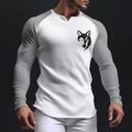 Graphic Color Block Wolf Daily Classic Casual Men's 3D Print T shirt Tee Waffle Shirt Raglan T Shirt Sports Outdoor Holiday Going out T shirt Black White Light Grey Long Sleeve V Neck Shirt Spring