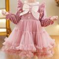Kids Girls' Party Dress Solid Color Long Sleeve Wedding Special Occasion Adorable Sweet Cotton Polyester Knee-length Party Dress Pink Princess Dress Flower Girl's Dress Spring Fall 4-12 Years