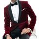 Men's Velvet Party Casual Blazer Jacket Regular Tailored Fit Solid Colored Single Breasted One-button Burgundy 2024