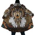 Wolf Native American Mens 3D Shirt For Winter Black Fleece Men'S Coat Sports Outdoor Daily Wear Warm Breathable Zipper Pocket Fall Bandana Print Streetwear Ethnic Style Hoodie Long Regular