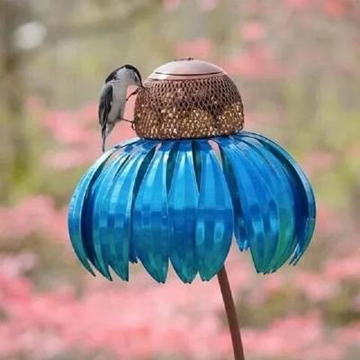 Outdoor Flower Bird Feeder,Spring Decoration 78cm Height Metal Flower Bird Feeder Hanging Hummingbird Feeder Garden Outdoor Metal Birds Supplies Pet Bird Feeding Catch Food