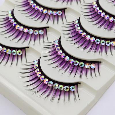 5 pairs False Eyelashes Blue With Rhinestones Thick And Exaggerated False Eyelashes Latin Dance Performance Colorful Eyelashes