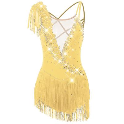 Figure Skating Dress Women's Girls' Ice Skating Dress Black White Yellow Criss Cross Tassel Mesh Spandex High Elasticity Competition Skating Wear Sleeveless Latin Dance Ice Skating Winter Sports