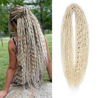 Dreadlock Extensions Double Ended 24 Inch 3 In 1 Mixed Light Brown to Blonde Dreads Set Synthetic Curly Ends Hippie Style Boho Wavy Dreads 20 Strands Handmade Dreads